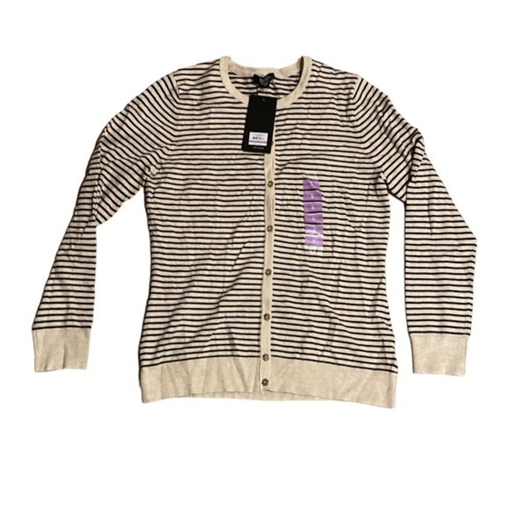 JNY jones New York natural and black striped cardigan sweater